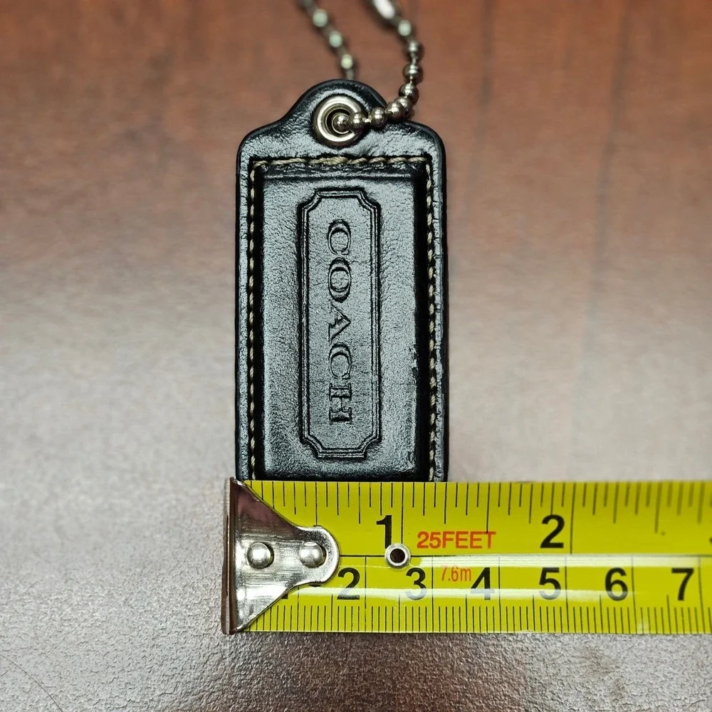 Authentic Coach Leather Hang Tag Black With Silver Chain